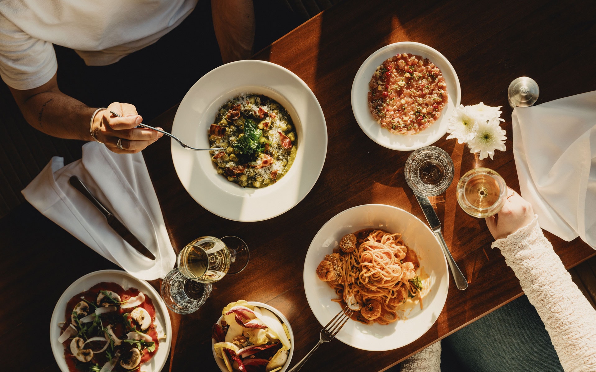 Table scape of italian food at Sophie's