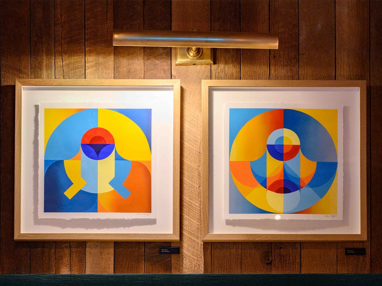 Two art pieces hanging on a wall