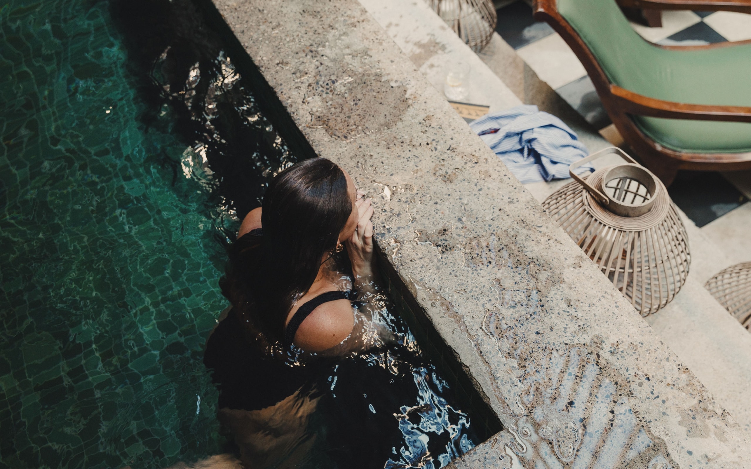 A woman swimming in a pool