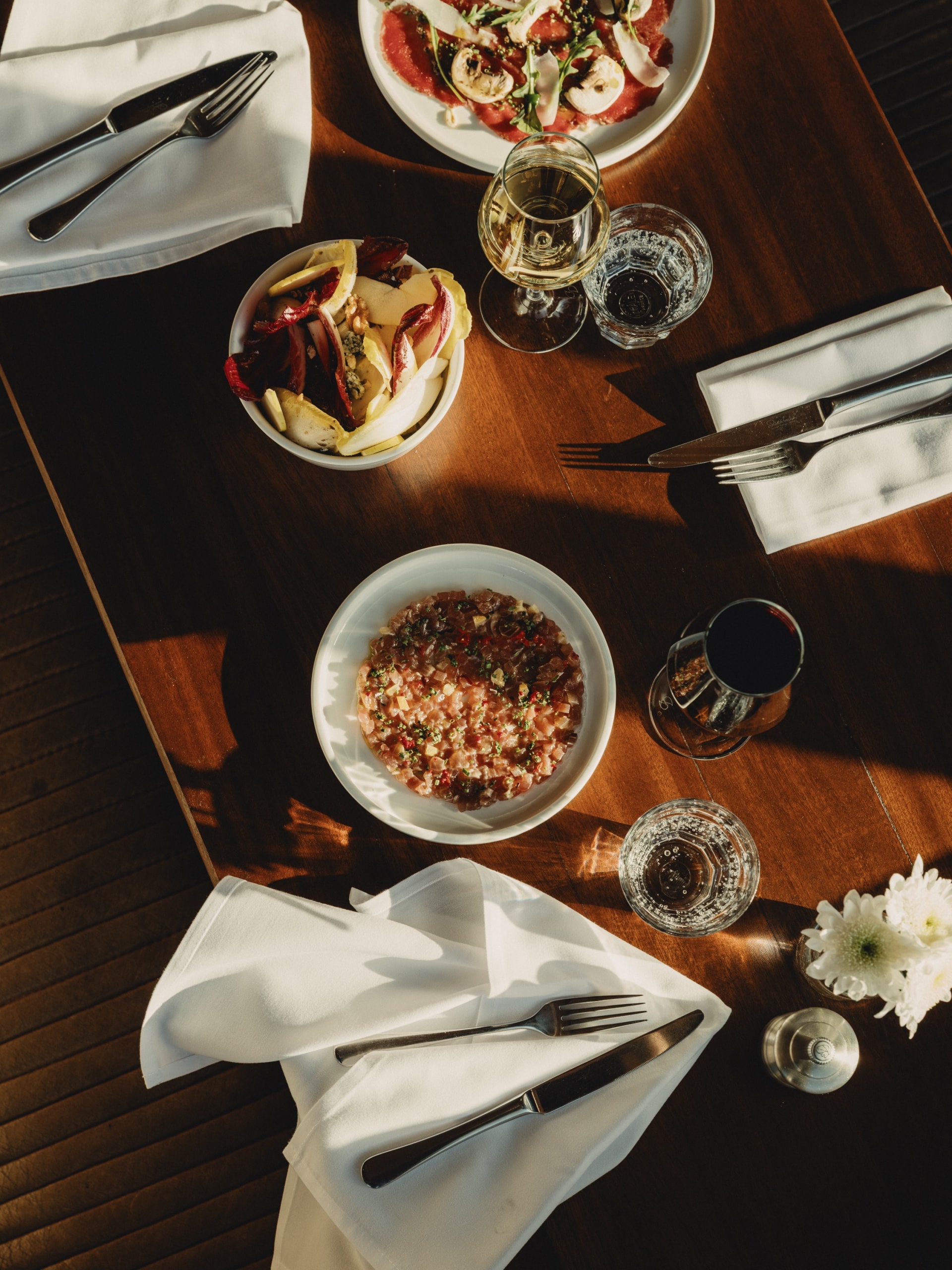 A table scape of various foods